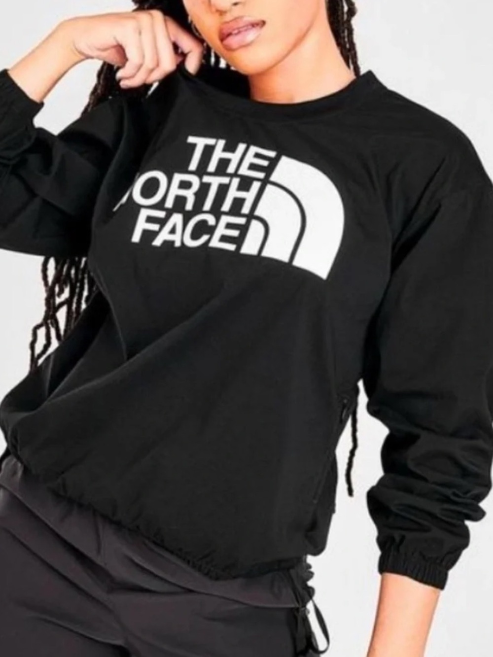 The North Face Women’s Explore City Woven Sweatshirt Black Logo Pullover Medium